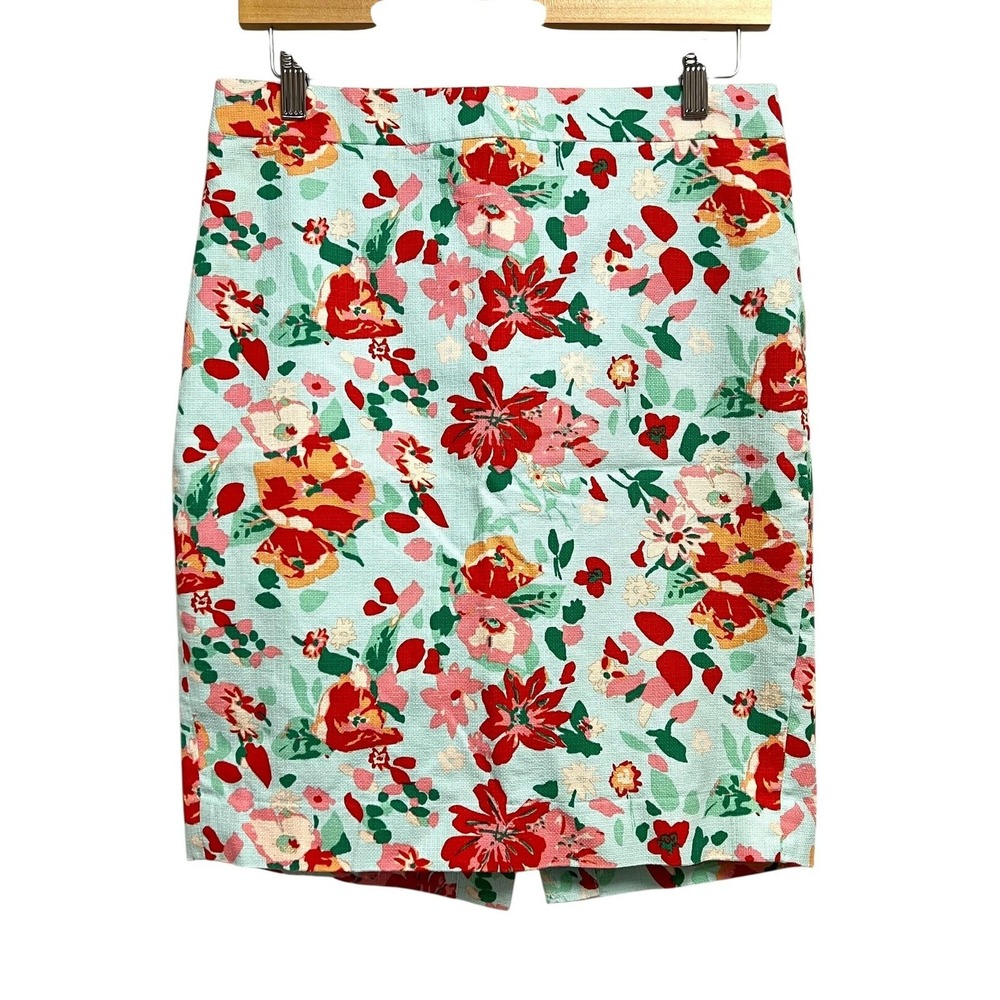 J Crew Skirt Womens 4 Floral Print Knee Length Pencil Lined Pockets Summer